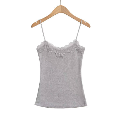 Kvinnors Topp V-ringning Spetsdetalj Mjukt Material 9