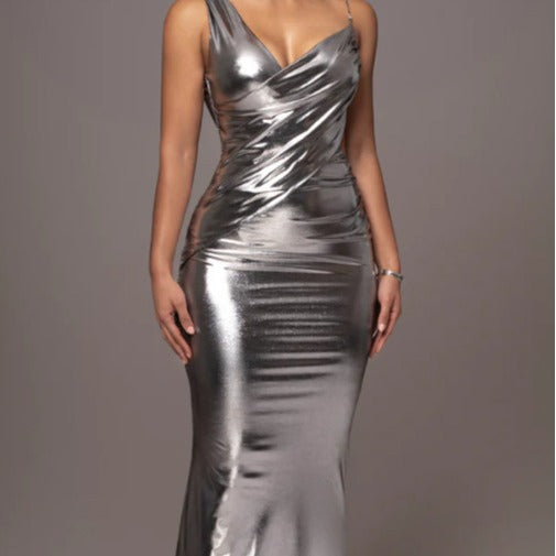 Dam Aftonklänning Lång Asymmetrisk V-hals Polyester-2