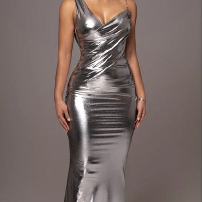 Dam Aftonklänning Lång Asymmetrisk V-hals Polyester-2