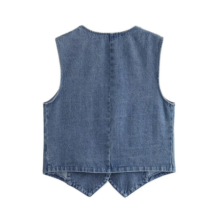 Herr Denim Väst Stegkrage Hållbar Bomull-3