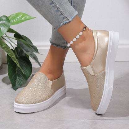Dam Sneakers Glitter Slip-On Komfort Textil 2