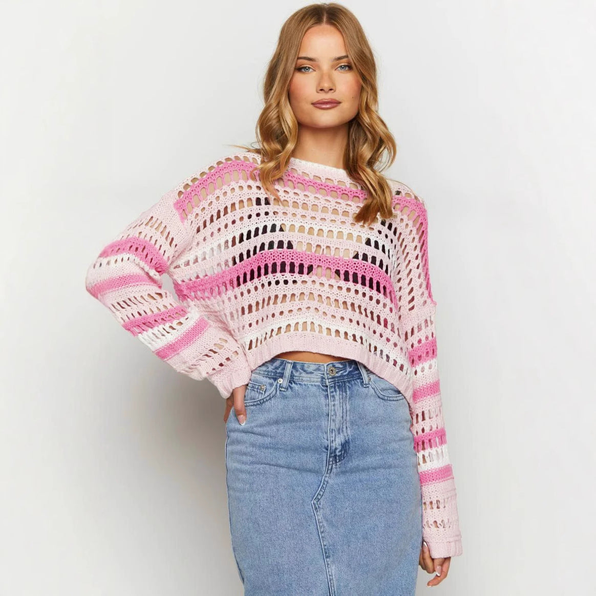 Damernas Strandtäckning Lätt Tyg Tomma Ränder-2