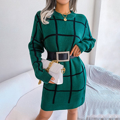 Kvinnors Långärmad Klänning Löst Stickad Mjuk Kvalitet-3