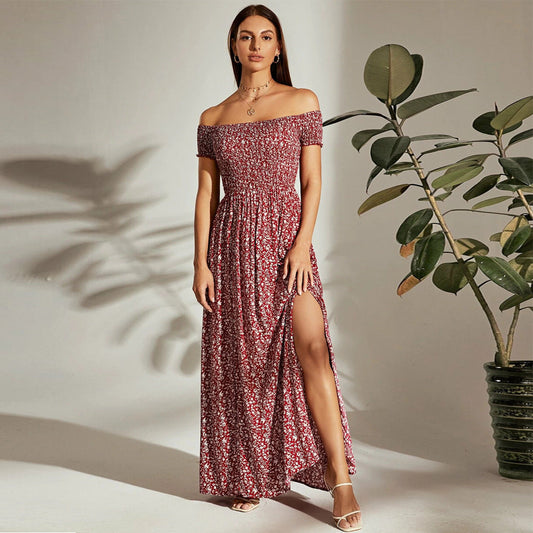 Maxiklänning Dam Blommig Utställd A-linje Polyester Sommar-1