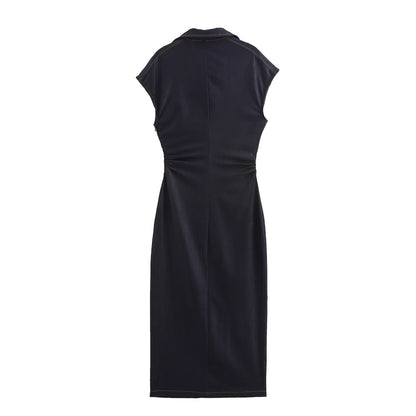 Kvinnors Midi Klänning A-Linje Polyester Ärmellös-2