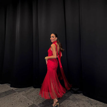 Kvinnors Aftonklänning Spetsdetaljer V-hals Polyester 3