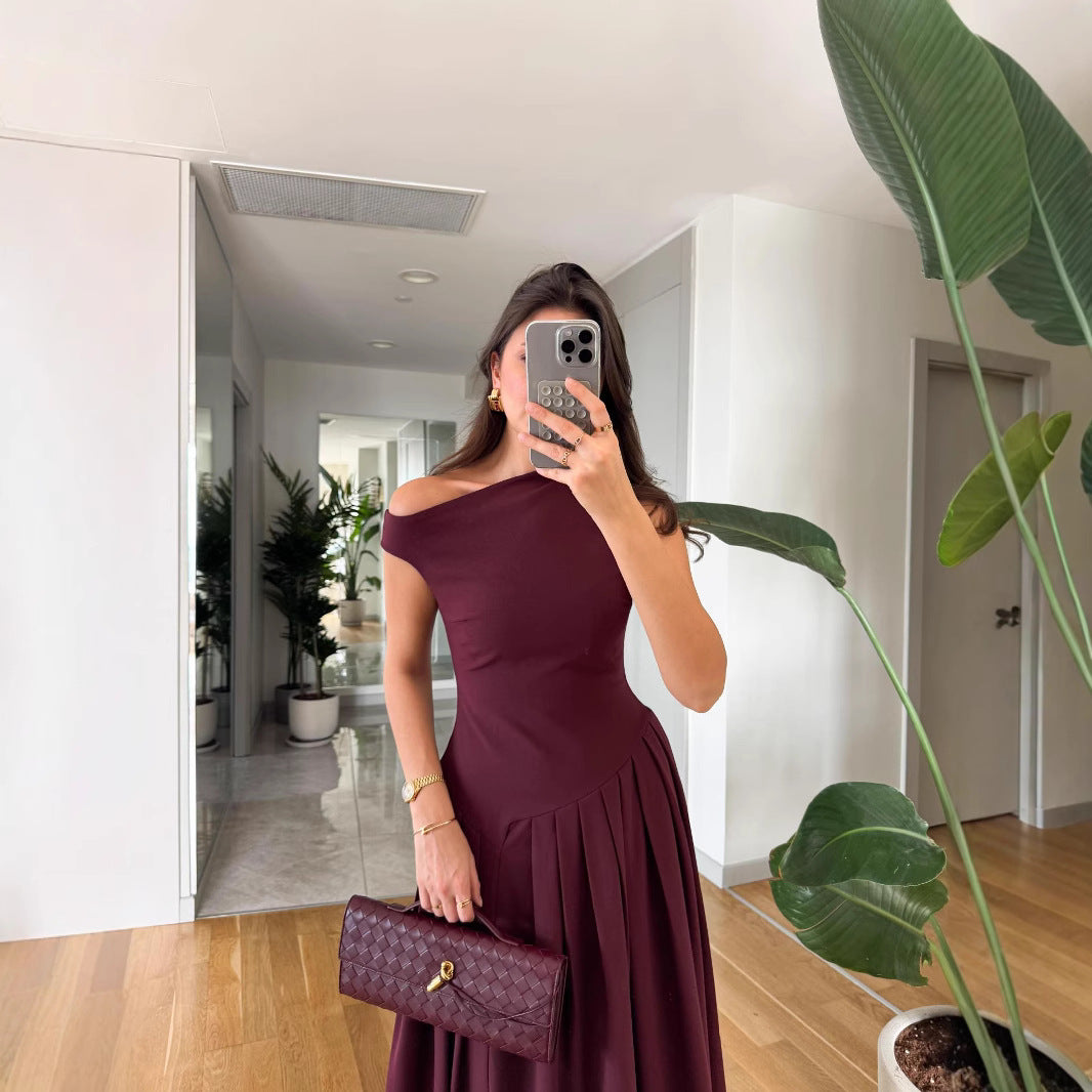 Fina Dam Klänningar Veckad Asymmetrisk Maxi Klänning i Polyester-4