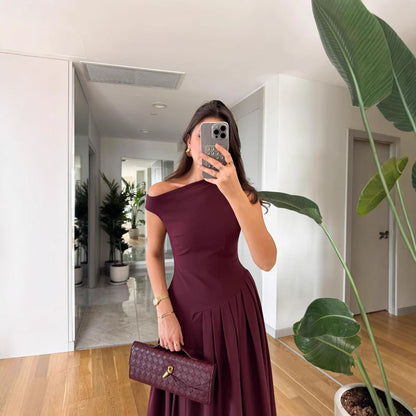 Fina Dam Klänningar Veckad Asymmetrisk Maxi Klänning i Polyester-4