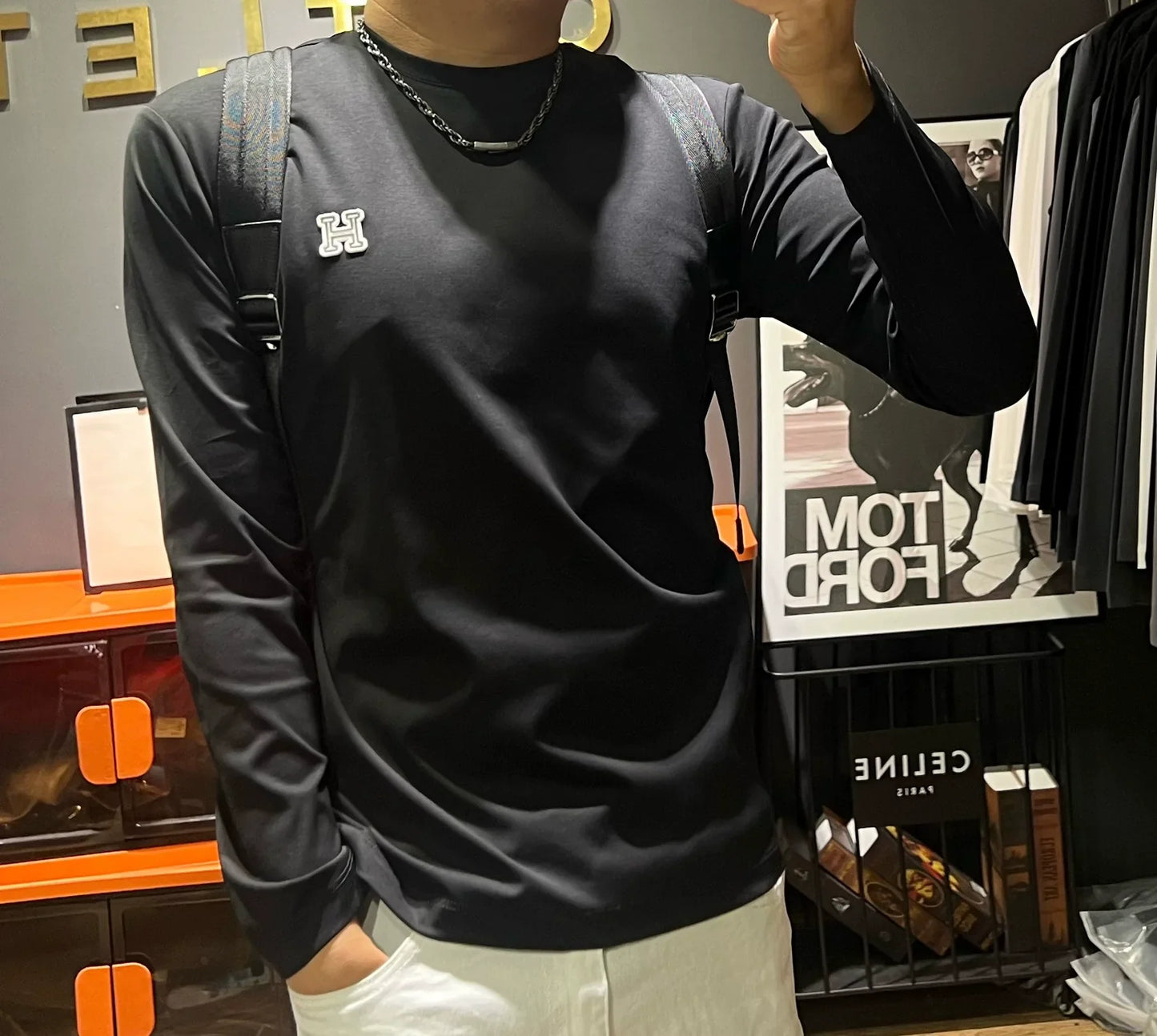 Variant image for Dam Topp Långärmad Rundhals 100% Bomull Med Tryckt Mönster-1