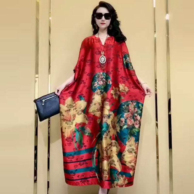 Dam Lång Kjol Blommönster Polyester Elegant och Mångsidig-1