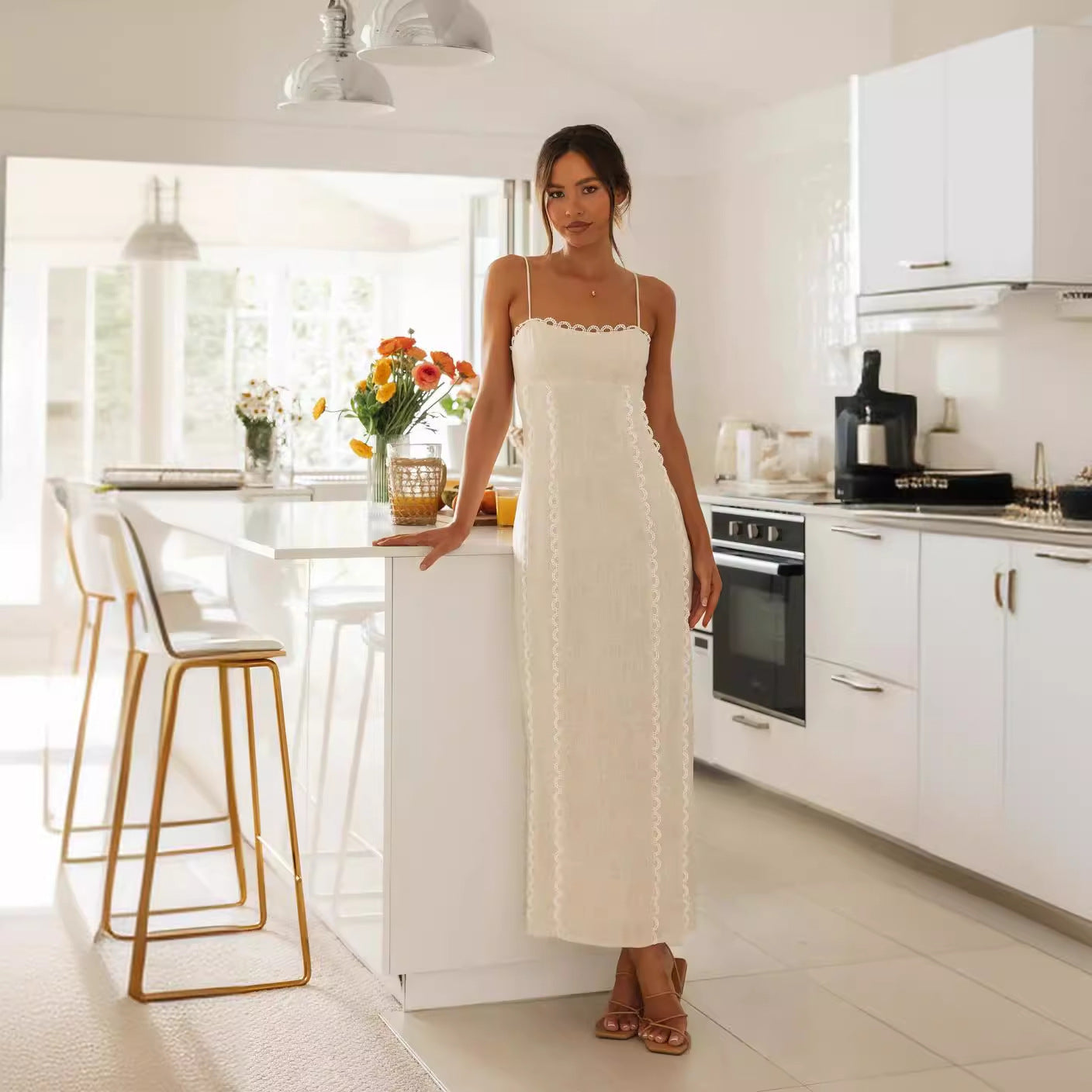 Fina Dam Klänningar Utställd Ärmös Polyester-2