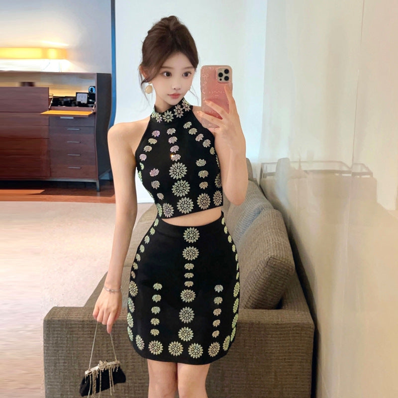 Kvinnors Rock Set A-linjeformad Polyester med Rhinestone Dragkedja-3