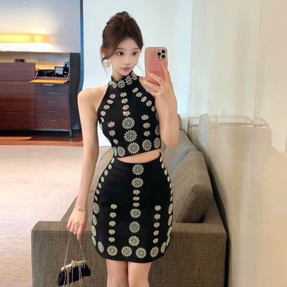 Kvinnors Rock Set A-linjeformad Polyester med Rhinestone Dragkedja-3