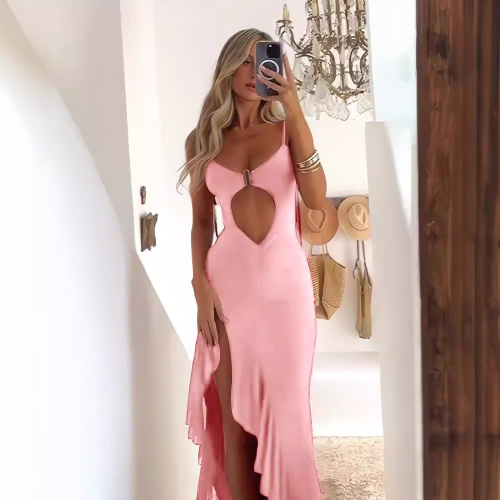 Kvinnors Bodycon Klänning U-hals Ärmlös Polyester Nätverksdesign-5