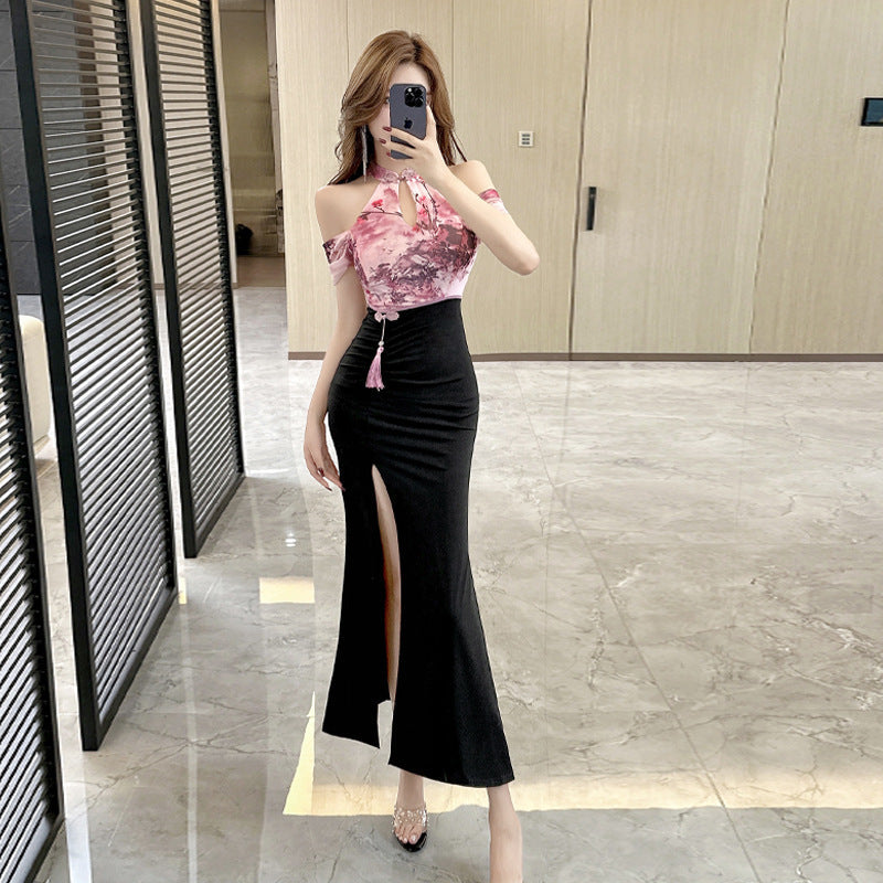 Damklänning Off-Shoulder Slitsad Bodycon Mjuk Stretchig-2