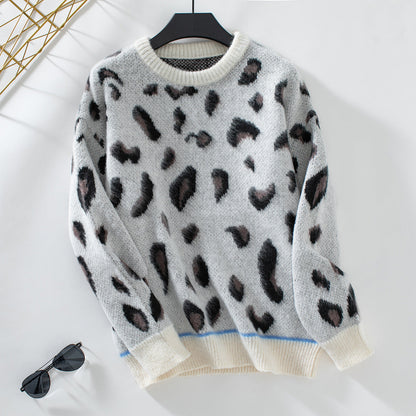 Variant image for Dam Fleece Pullover Leopard Jacquard Mjuk Polyester-1