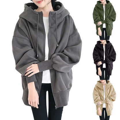 Unisex Lång Zip-Up Hoodie i Mjuk Polyester – Avslappnad Design för Vardagsbruk, Flera Färgval och Storlekar 2