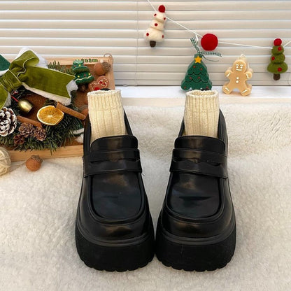 Kvinnliga Chunky Loafers Hög Blockhäl Syntetmaterial 4