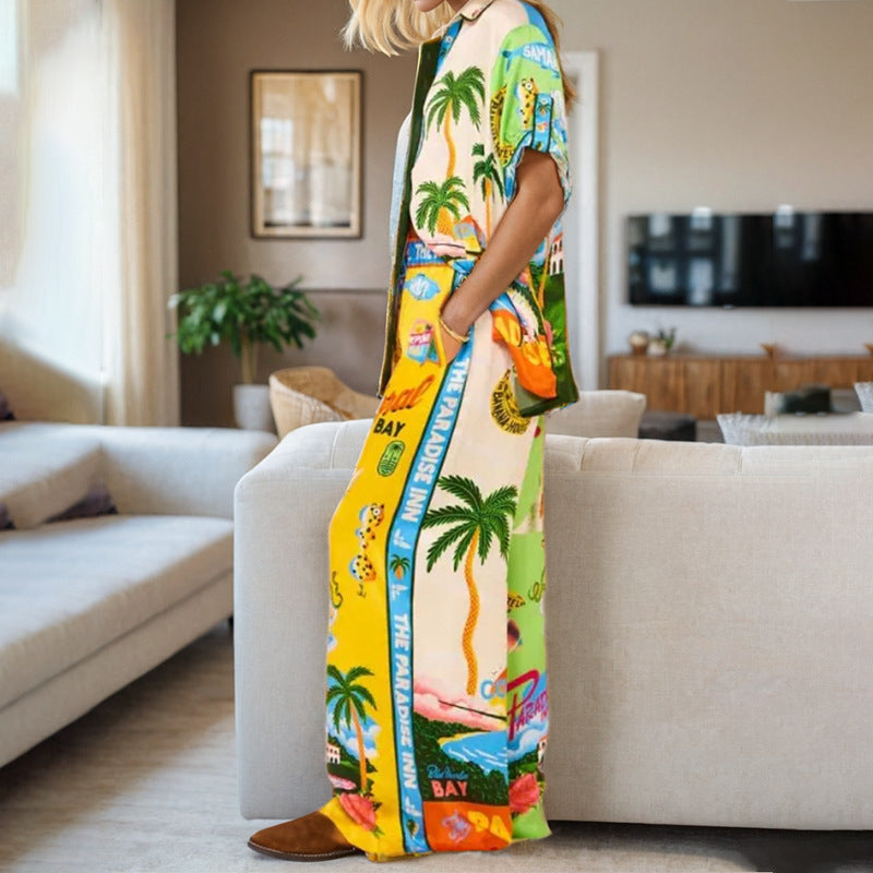 Dam Bred Benbyxor Elastiska Polyester Tvådelad Set-4