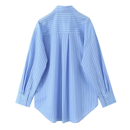 Dam Pyjamas Set Långärmad Siden med Randigt Mönster-4