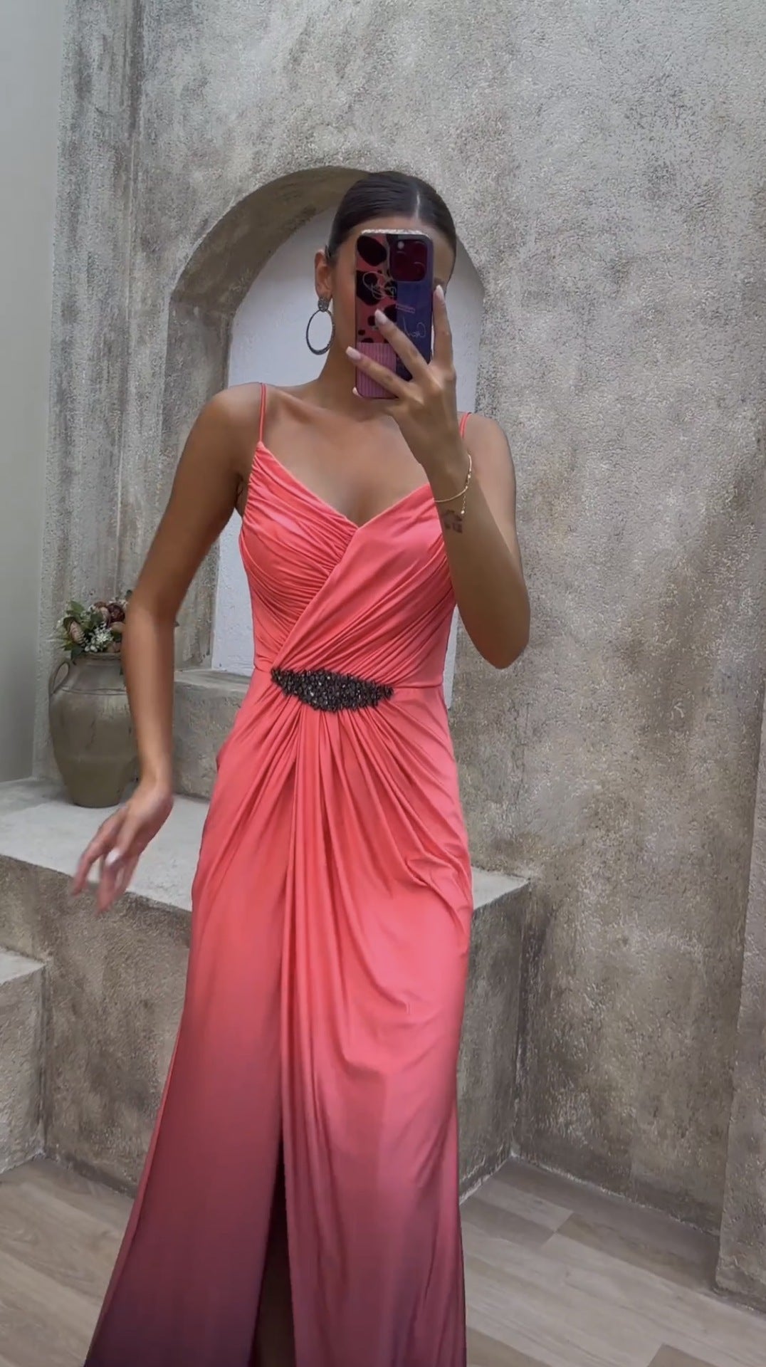 Damklänning A-Line Djup V-hals Polyester Lång Kjol-3