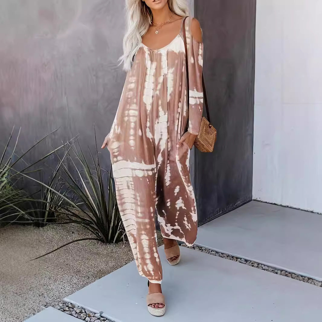 Dam Jumpsuit Långärmad Löst Snitt Polyester Hög Midja Casual-5