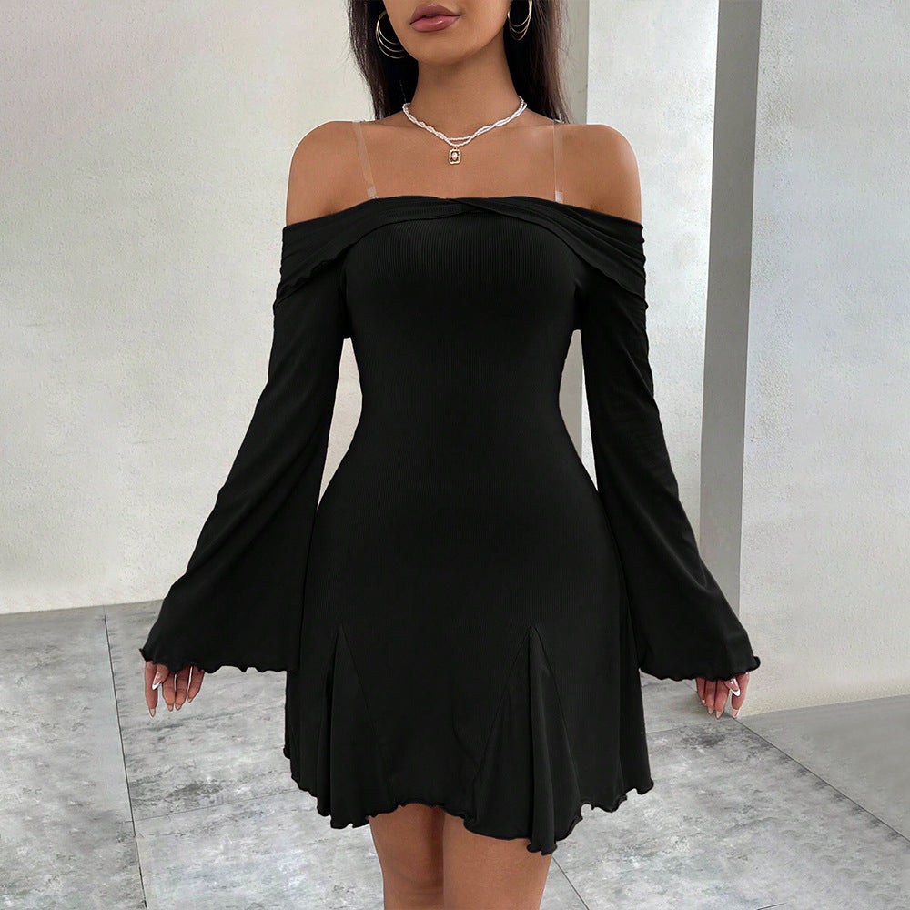 Kvinnors Miniklänning Off-Shoulder Ruffles Stretch Material 2