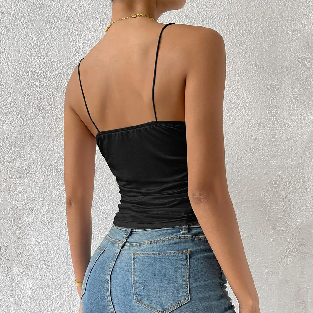 Dam Spaghetti Strap Topp Slim Fit Elastisk Stickad-3