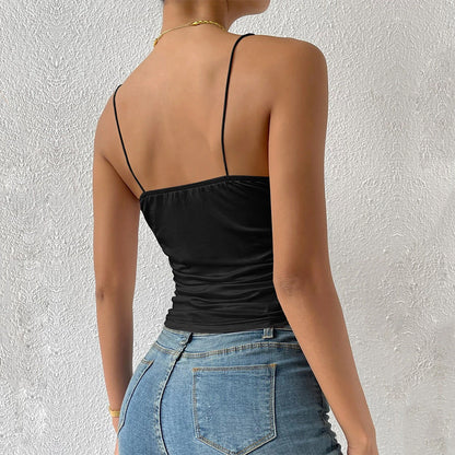 Dam Spaghetti Strap Topp Slim Fit Elastisk Stickad-3