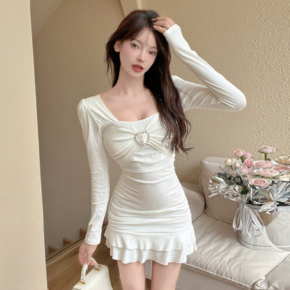 Variant image for Dam Bodycon Kjol Långärmad Fyrkantig Krage Mjuk Elastisk Blandning-1