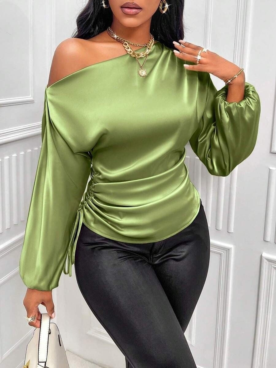 Dam Skjorta Långärmad Asymmetrisk Satin-6