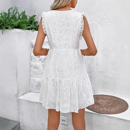 Kvinna Midi Klänning Blommig Bomull V-ringning-5