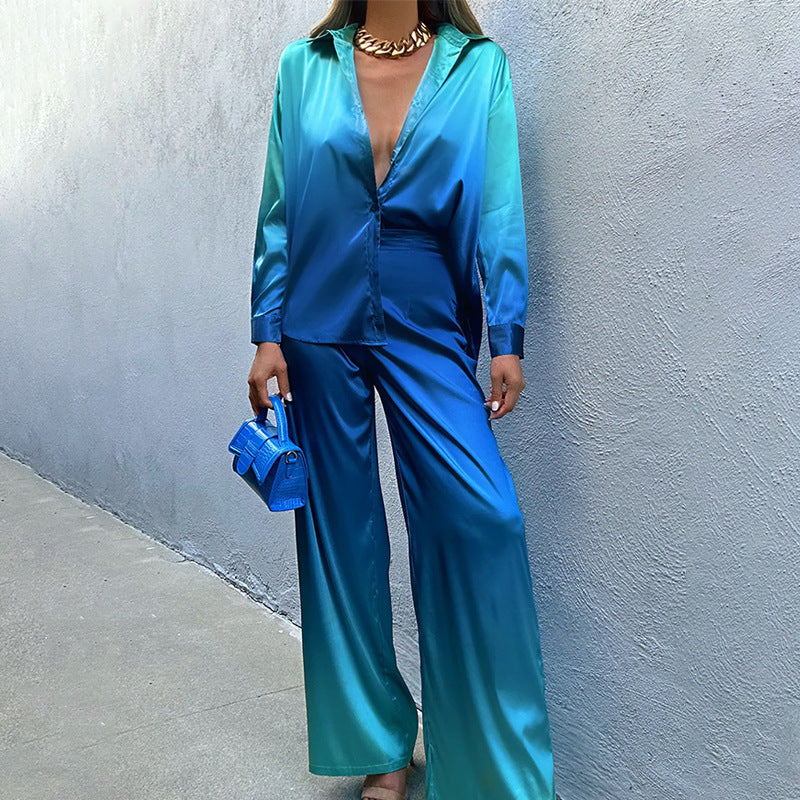 Variant image for Dams Tvådelad Uppsättning Mönstrad Skjorta Långa Byxor Polyester-16