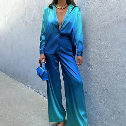 Variant image for Dams Tvådelad Uppsättning Mönstrad Skjorta Långa Byxor Polyester-16