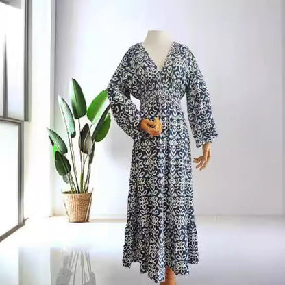 Kvinna Lång Klänning Elegant Polyester Flödande-5