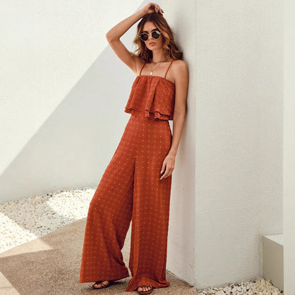 Dam Crop Top Rynkad och Vida Byxor Linne-4