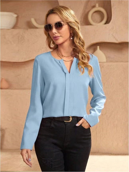 Kvinnors Skjorta V-hals Satin Lång Ärmar Elegant 9