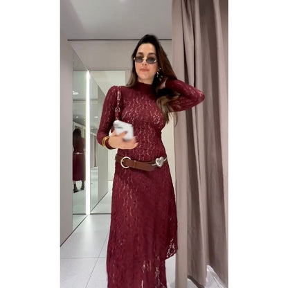 Variant image for Dam Maxiklänning Elegant Hög Krage Toppmaterial med Rüsch-Detaljer-1