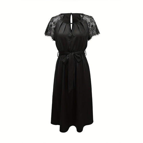 Festliches Damenkleid mit Spitzeninsätzen und Midjebälte – Elegantes Kleid für Hochzeitsgast und besondere Anlässe 1