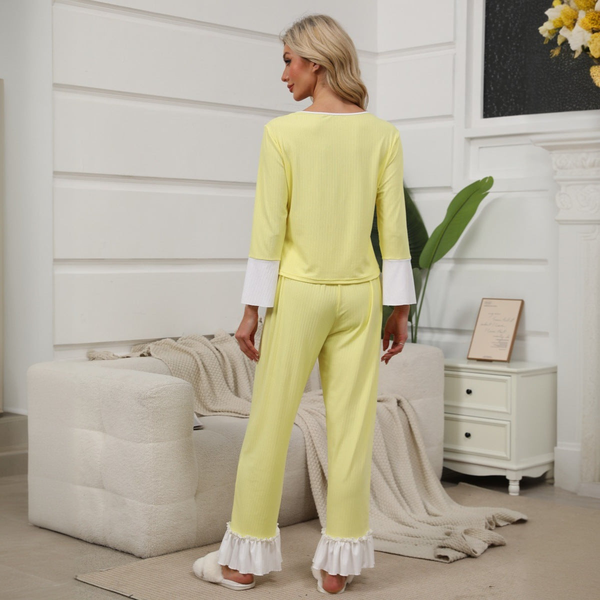 Kvinnors Hemkläder Set Långärmad Polyester 3