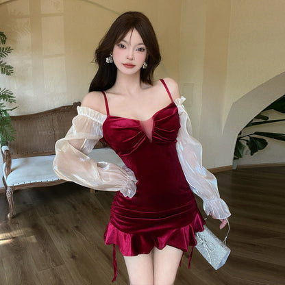 Variant image for Dam Mini Klänning Off-Shoulder Patchwork Polyester-1