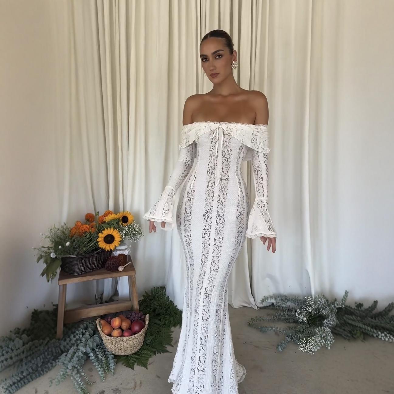 Kvinnors Bröllopsklänning Enkel Spets Hög Midja Högkvalitativ Tygblandning-3