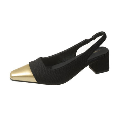 Kvinnors Slingback Skor Blockklack Strukturerat Tyg med Guld Accent 6