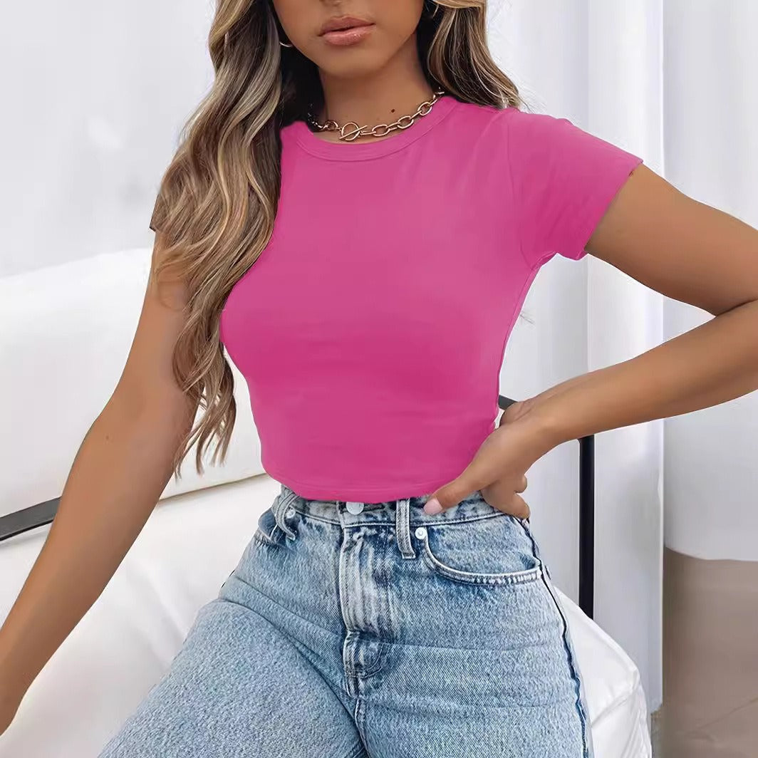 Dam T-Shirt Kort Avslappnad Viskos-4