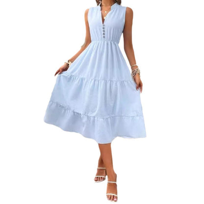 Kvinnors A-linjeformad Klänning Utan Ärmar V-ringning Polyester 6