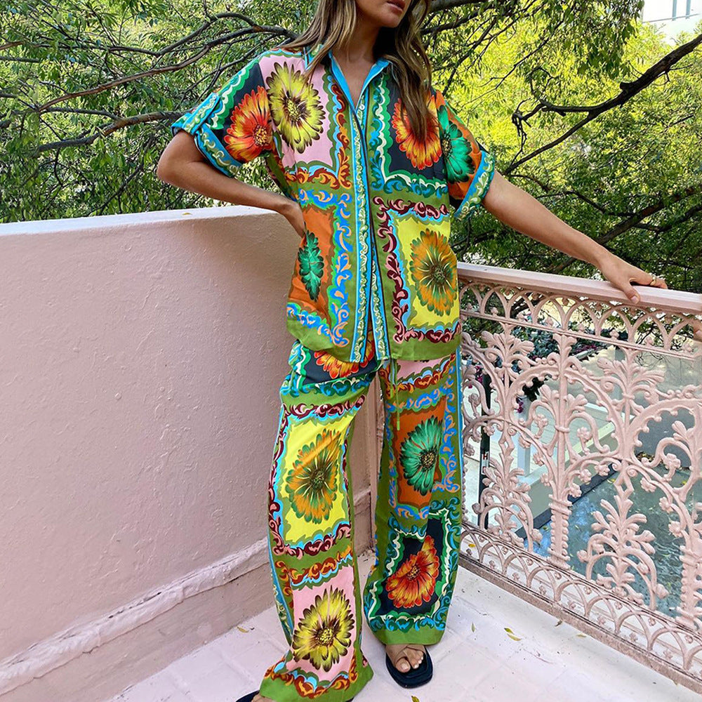 Dam T-shirt och Byxor Blommönstrad 100% Bomull-3