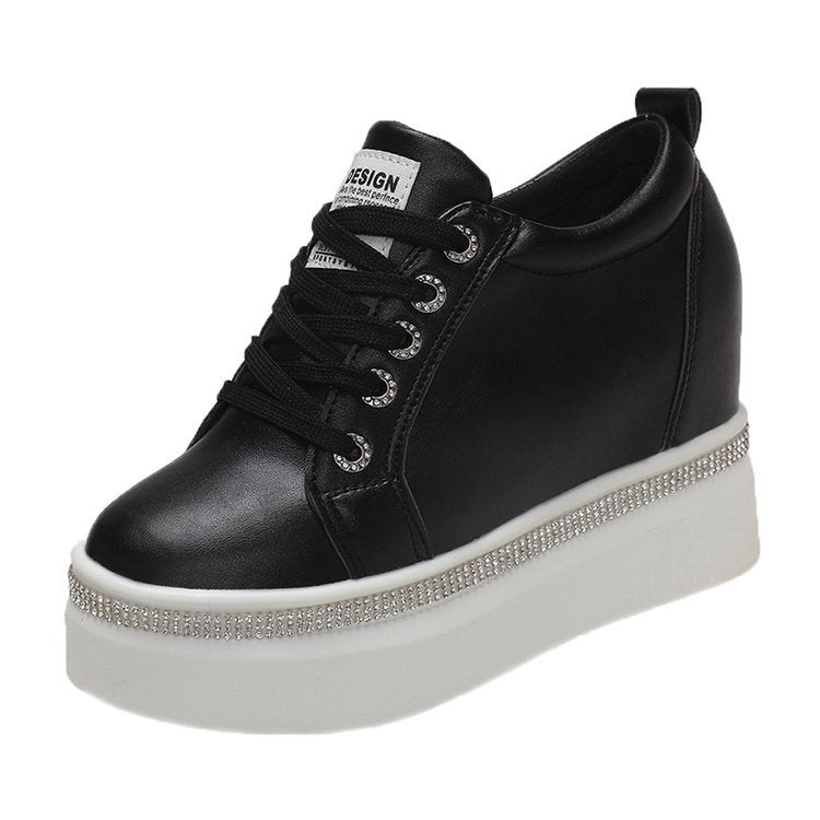 Kvinnliga Kilsneakers Trendiga Syntetiska Läder med Glittrande Detaljer-1