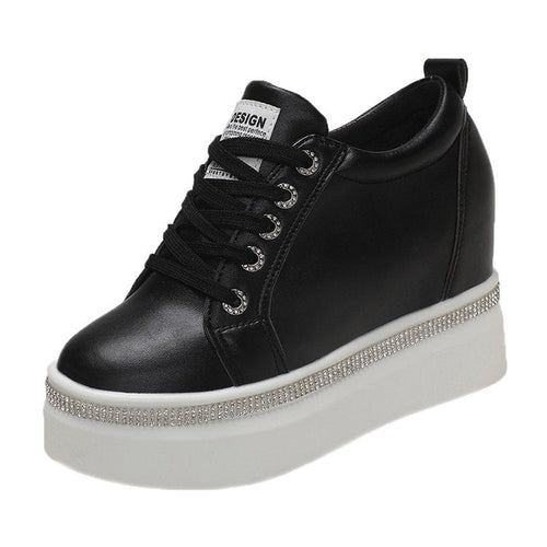 Kvinnliga Kilsneakers Trendiga Syntetiska Läder med Glittrande Detaljer-1