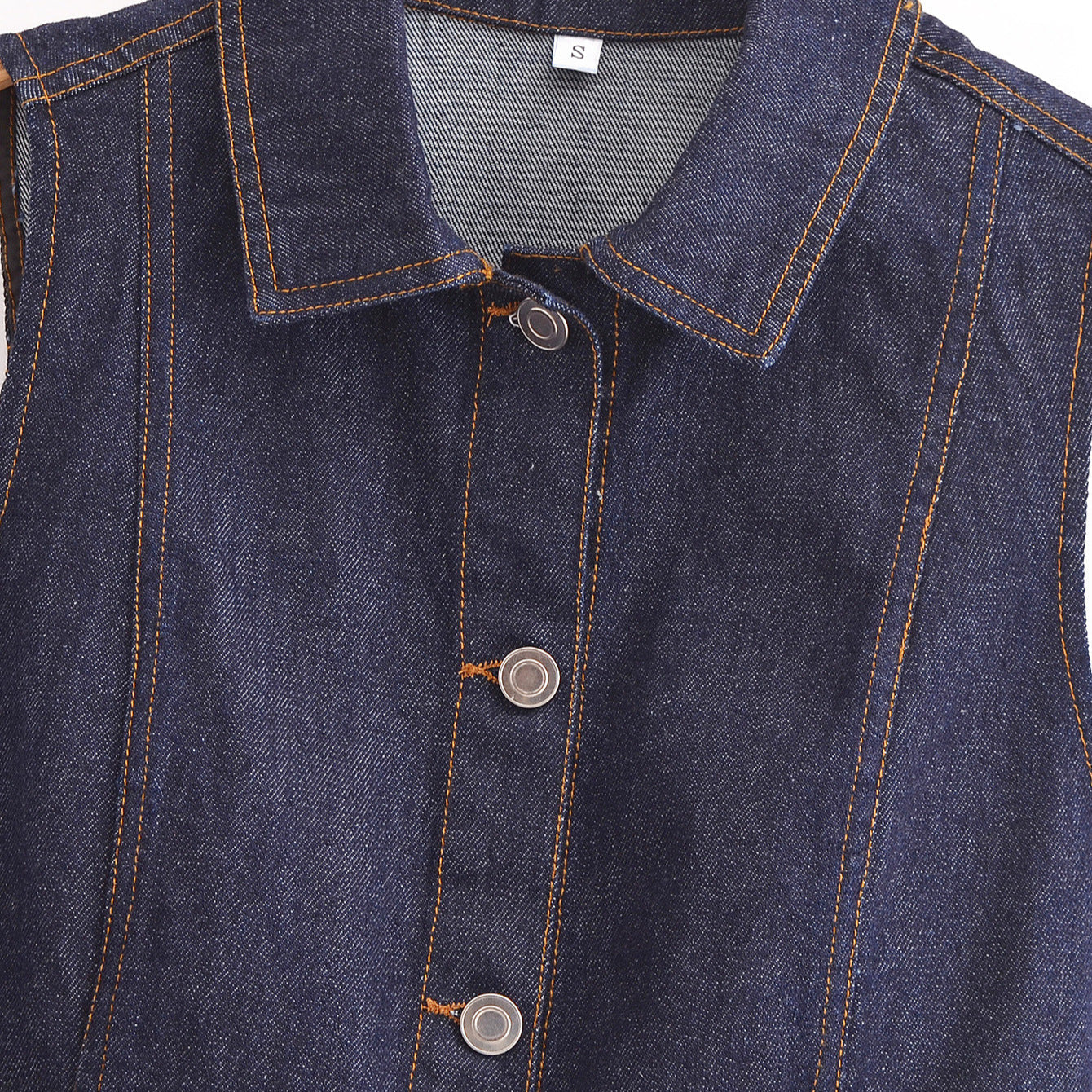 Dam Denim Väst med Knappkrage för Avslappnad Stil-3