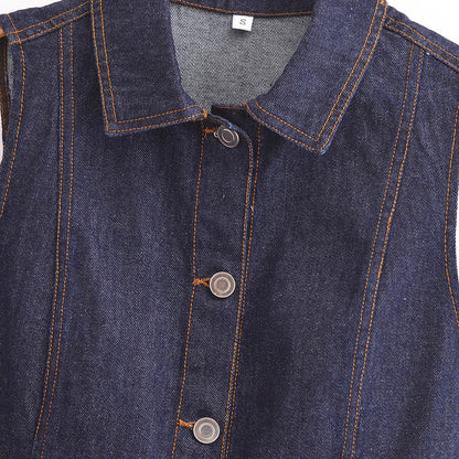 Dam Denim Väst med Knappkrage för Avslappnad Stil-3